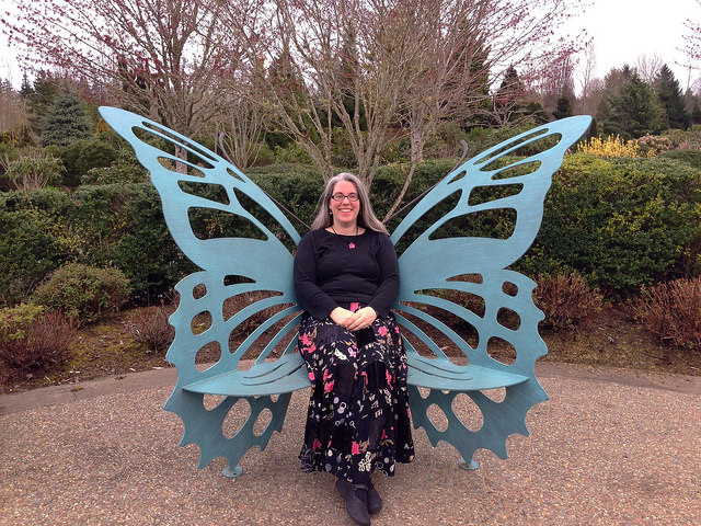 Jen in a butterfly suit